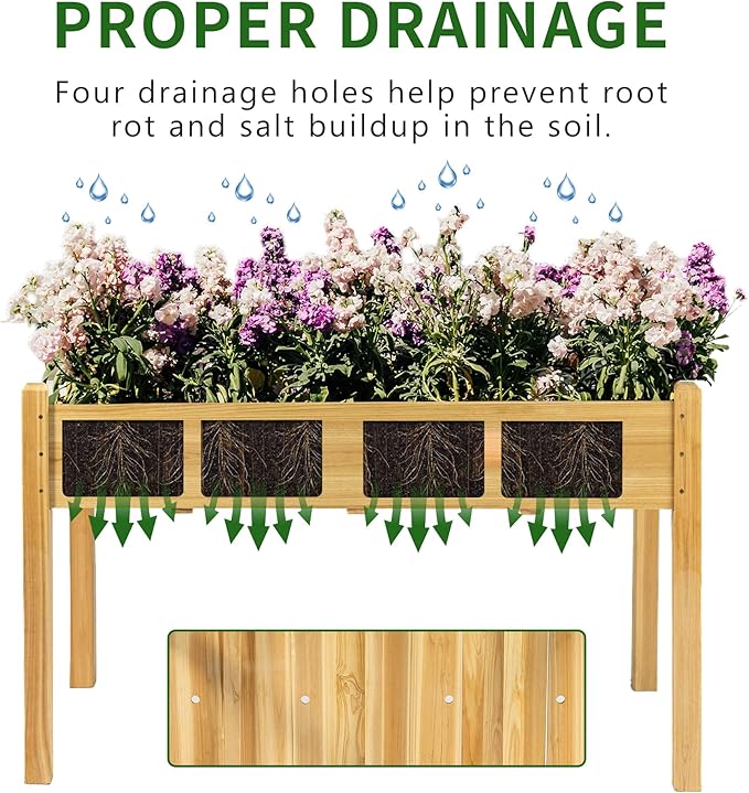 Premium Fir Wooden Raised Garden Bed with Four Legs for Backyard and Balcony Gardening,Suitable for Indoor and Outdoor use,49.5''×23.5''×30''