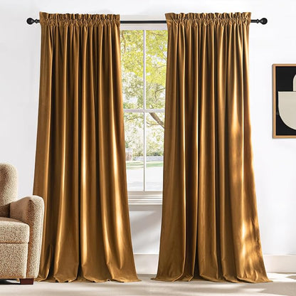 NICETOWN Gold Brown Velvet Curtains 2 Panels, Luxury and Soft Backdrops by NICETOWN