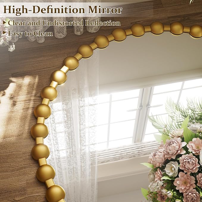 Easly Round Mirror for Wall, 32 Inch Gold Beaded Frame Decorative Vanity Mirror - Image 5