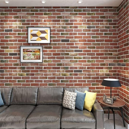 Art3d 10-Pack 52.5 Sq.Ft Faux Brick 3D Wall Panels Peel and Stick in Red Brown - Image 3