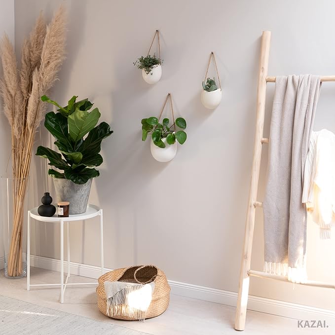 Wall Planters -Ellie- | Hanging Ceramic Plant Pots 3 Pieces | Wall Decoration for Indoors, Balcony and Garden | Cream (Matte)