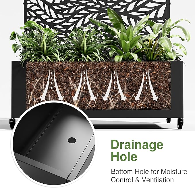 Casaphoria Metal Raised Garden Bed with Trellis and Wheels, 72"x47"x16" Arched Planter Box for Climbing Plants, Vegetables & Vines, Features Drainage Holes and Privacy Screen (Black-Spring)