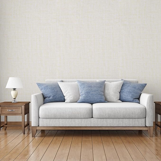 Yancorp 10ft Textured Fabric Cream Wallpaper Faux Grasscloth Beige Peel and - Image 4