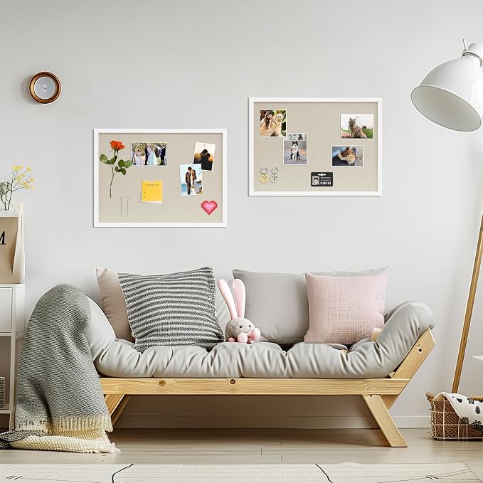 DAHAPYBOO Cork Board with Linen White, Bulletin Board 23"x17" Hanging Corkboards - Image 4