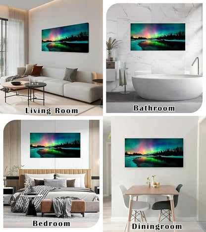 Cao Gen Decor Art S01998 Wall Art Aurora scenery Painting on Canvas Stretched - Image 2