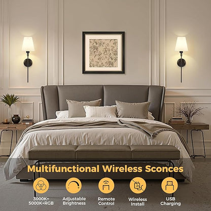 DORESshop Battery Operated Wall Sconce Set of 2, Wireless Wall Light Easy to - Image 5
