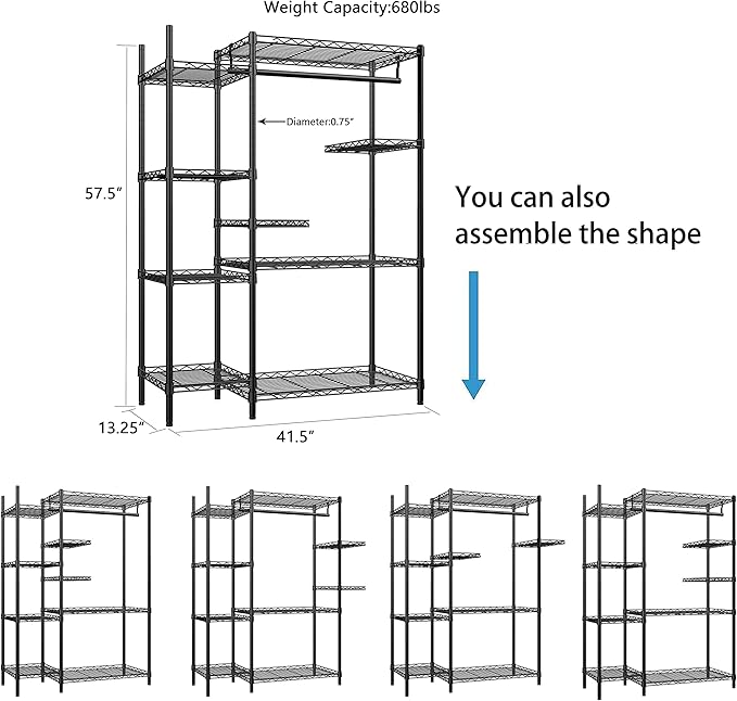 Xiofio Plant Stands for for Indoor Outdoor, Heavy Duty Metal Plant Stand,large Plant Shelf,Adjustable Plant Shelves With Hanging Rod for Living Room,Balcony,Garden,Black