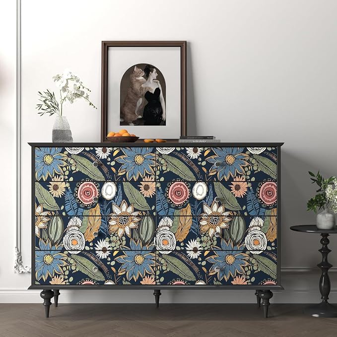 Boho Wallpaper Peel and Stick, Dark Vintage Floral Contact Paper, 17.5" x 197" - Image 3