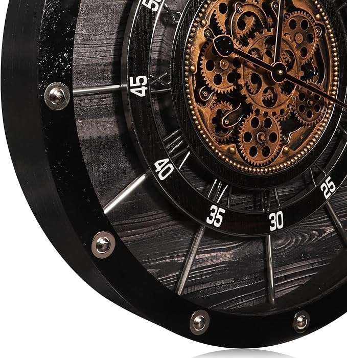 HOIBAI Wall Clock, 27 Inch Moving Gears Clock Large Wall Clock - Image 4