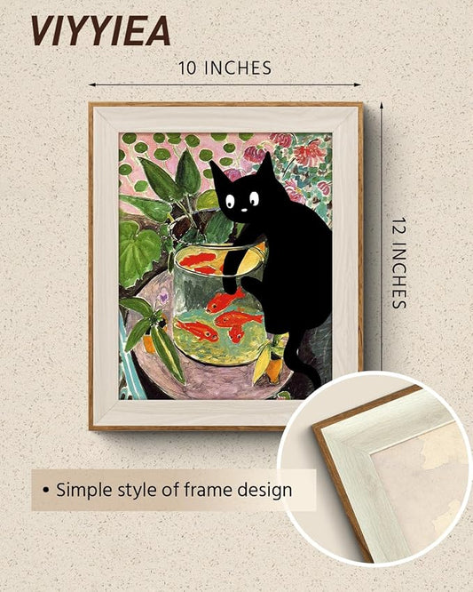 VIYYIEA Framed Wall Art for Living Room, Funny-【Fishing Cat】, 12L x 10W - Image 2