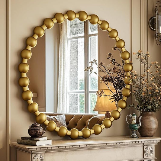 Easly Round Mirror for Wall, 24 Inch Gold Beaded Frame Decorative Vanity Mirror - Image 2