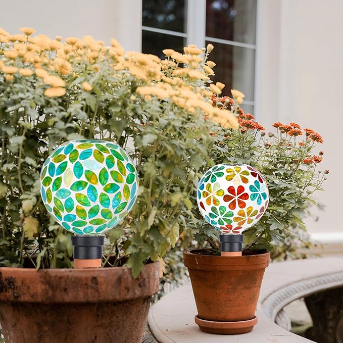 Plant Watering Globes Mosaic Self Watering Stakes 2 Pack Large Self Watering Planter Insert Automatic Watering Device Outdoor Indoor Decoration