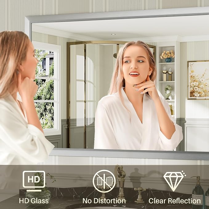 60x36 Inch Brushed Silver Bathroom Mirror - Image 5