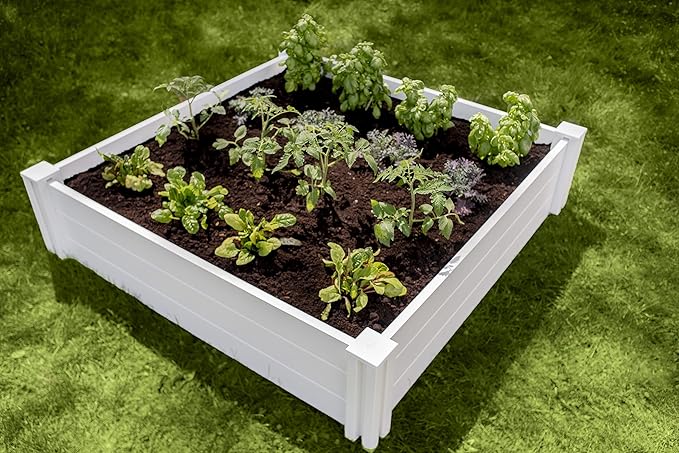 Vita Classic 4 Foot x 4 Foot x 11 inch White Vinyl Raised Modular Garden Bed, White, PVC, BPA and Pthalate Free, VT17108