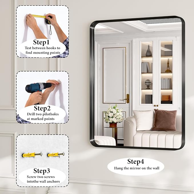 72 x 32 Inch Black Metal Framed Bathroom Mirror - Image 7