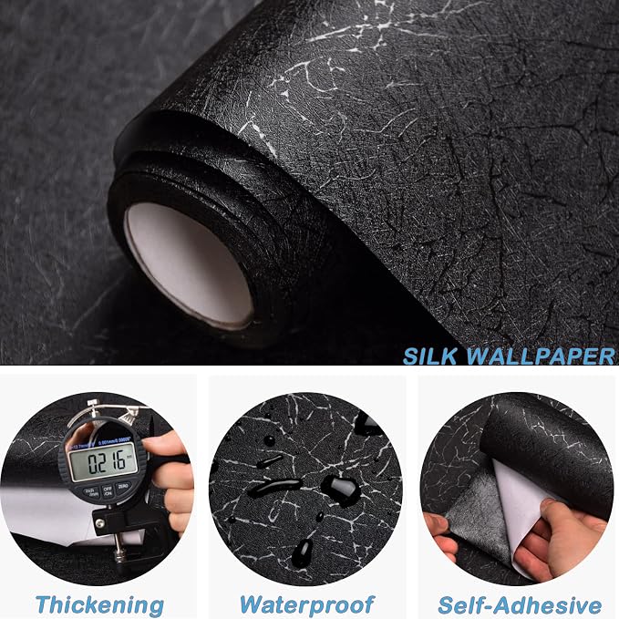 Cohoo Home 512inL 15.7inW Black Silk Peel and Stick Wallpaper - Image 3