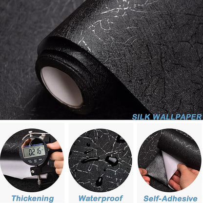 Cohoo Home 512inL 15.7inW Black Silk Peel and Stick Wallpaper - Image 3