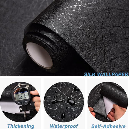 Cohoo Home Black Silk Peel and Stick Wallpaper - Image 3