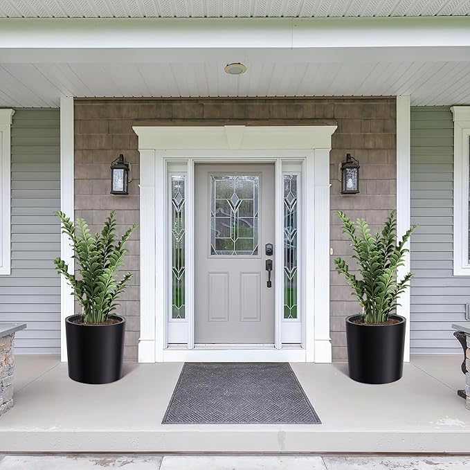 Tall Round Planter Set of 2, 19.5‘’ H x 19.9" Dia Large Planters for Indoor Plants with Built-in Drainage and a Water Level Monitor and Wheels for Patio, Porch, Living Room, or Home Office, Black