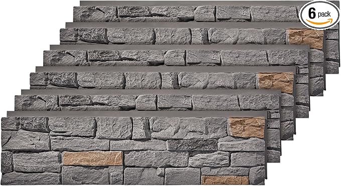 6-Pack Faux Stone Wall Panels PU Stone Veneer Siding, Mortarless 46.25x12.88 by Wallwell