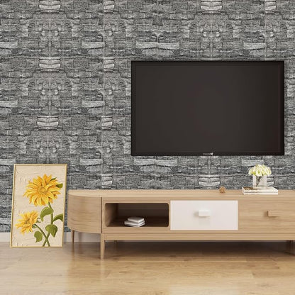 3D Wall Panels Peel and Stick in Black Grey Stone, Textured Faux Brick Wall - Image 7