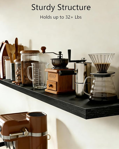 Vervida® Black Floating Shelves, 47.2 in W x 9.3 in D Wall Mounted Wood Shelves - Image 3