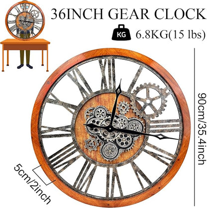 The B-Style 36" Large Moving Gear Wall Clock Oversized Vintage Farmhouse Wall - Image 4