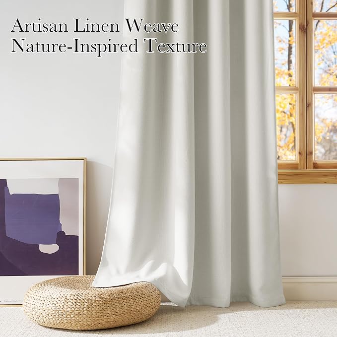 NICETOWN Short Faux Linen Natural Blackout Curtains 63 inches Long - Image 3