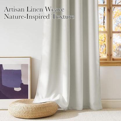 NICETOWN Short Faux Linen Natural Blackout Curtains 63 inches Long - Image 3