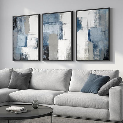 Large Framed Blue and Grey Abstract Wall Art - Image 2