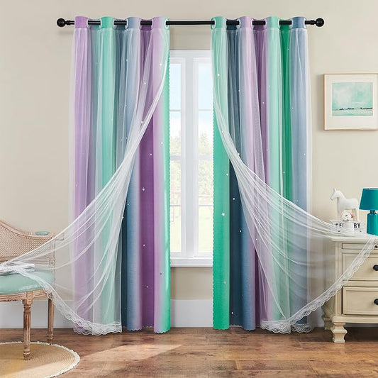 XiDi Purple Rainbow Curtains for Kids' Bedroom by Addsomecolortolife