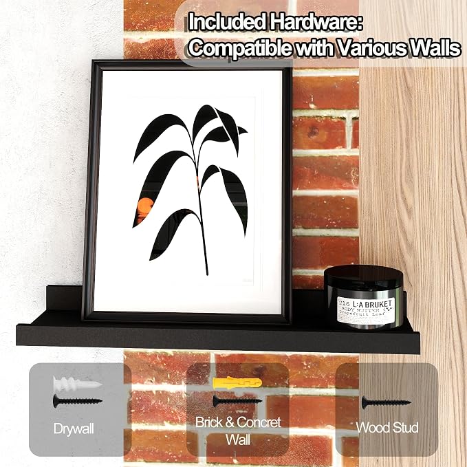 Black Floating Shelves for Wall Decor, Wall Mounted Wood Storage Shelf for - Image 4
