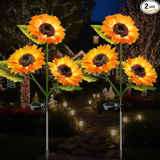 2-Pack Solar Powered Sunflower Garden Lights, LED Outdoor Decor Solar Light Flowers for Yard Patio Ground Lawn Landscape, Decorative Flower Bright Night Outside