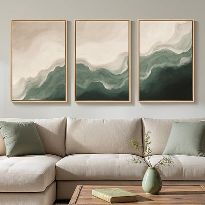 Framed Green and Beige Abstract Wall Art Set of 3, Modern Neutral Canvas Prints - Image 5