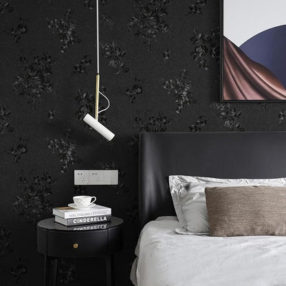 Black Peel and Stick Wallpaper Silk Embossed Floral Contact Paper - Image 6