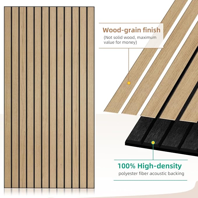 Wood Veneer Acoustic Panels, 4 Pack 47.2”x23.6” Sound Panels, Decorative Large - Image 3