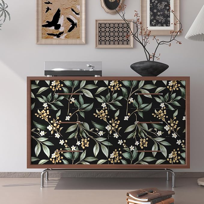 Black Green Floral Peel and Stick Wallpaper, 17.5" x 197" Vintage Dark Green - Image 6