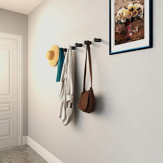 BSDONTE Wood Wall Hooks, Decorative Black Coat Hooks - Image 3