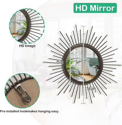 Large Spoked Sunburst Wall Mirror Boho Home Decor Round Wall Art Mirror Modern - Image 7