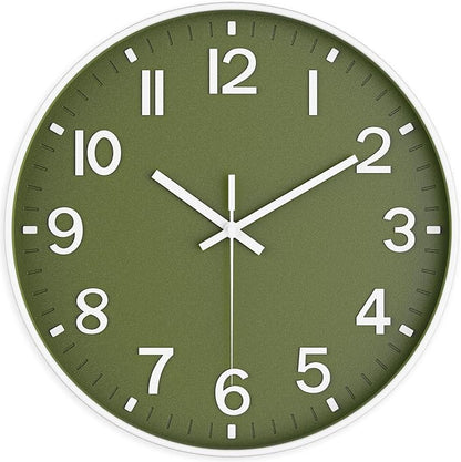 Silent Wall Clock Non-Ticking Battery Operated – Modern Olive Green Analog Wall by lanktoo