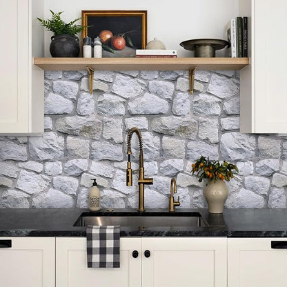 3D Faux Stone Wall Panels Peel and Stick Whitewash, Stone-Look Textured Wall - Image 9