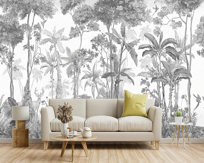 -Grey Jungle Botanical Animal Banana Leaf Fabric Wallpaper Living Room Tropical - Image 2