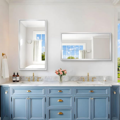 20x36 Silver Bathroom Mirror, Brushed Silver Rectangular Mirror - Image 7