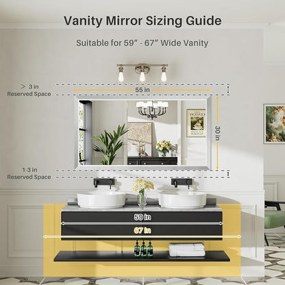 55x30 Inch Brushed Silver Bathroom Mirror - Image 2