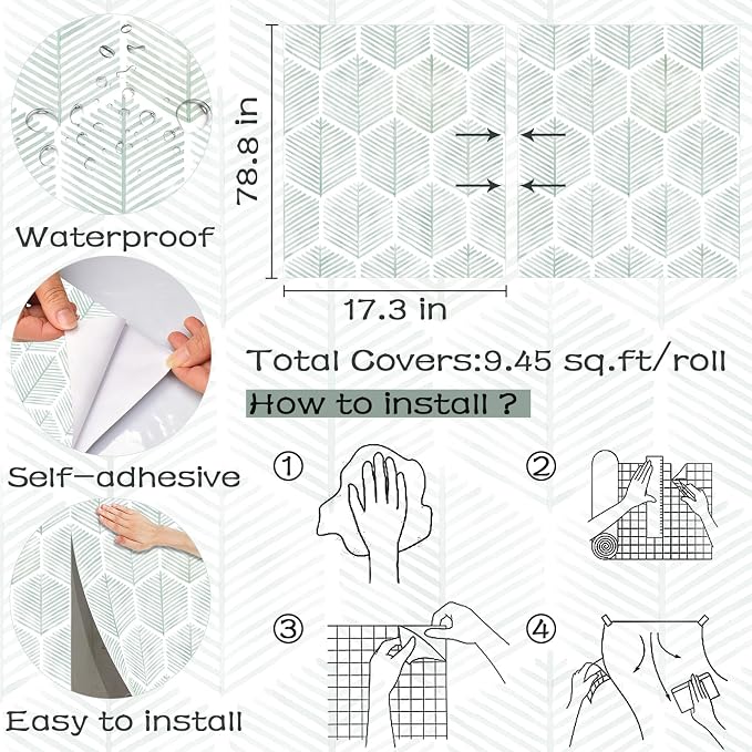 Modern Peel and Stick Wallpaper 17.3''×78.8'' Geometric Wallpaper Boho Contact - Image 3