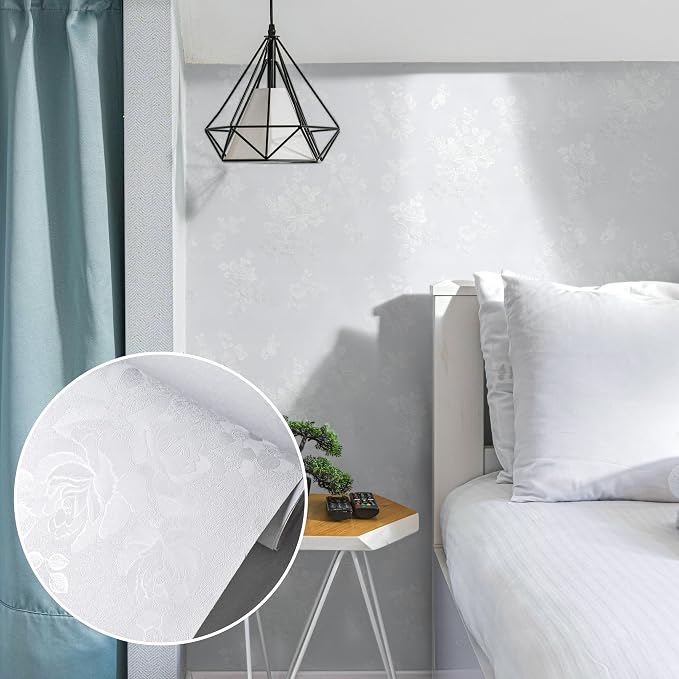 White Wallpaper Silk Embossed Floral White Contact Paper - Image 3