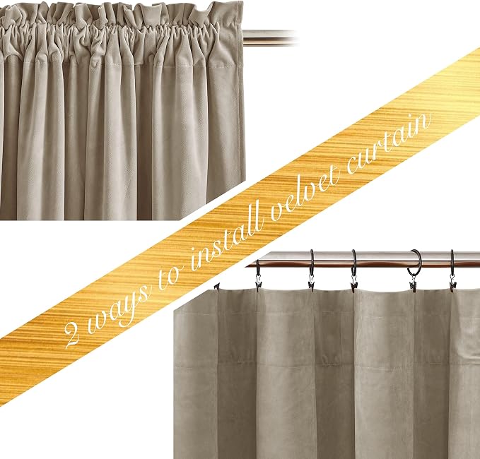 NICETOWN Camel Velvet Curtains 72 Inch Long 52 Wide, Room Darkening Sound - Image 3