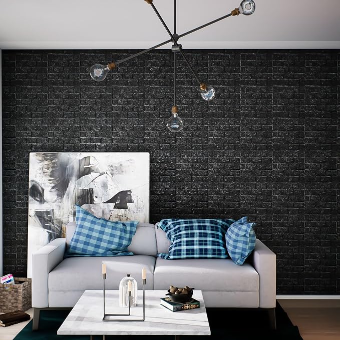 40 PCS 3D Wall Panels Peel and Stick Faux Foam 11.8"*11.8" Black Brick Wallpaper - Image 4