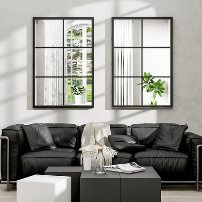 Dewfig Rectangle Wall Mirror, Window Mirror Wall Mounted, Large Black Mirrors - Image 2
