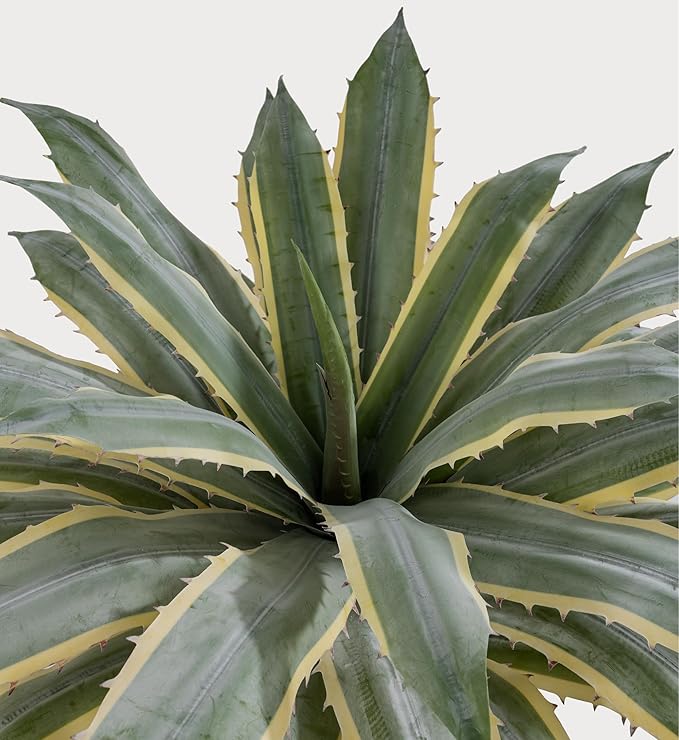 SUNPRAIRIE 32 Inch Tall Large Faux Agave Plant with Two-Tone Sawtooth Edged Leaves; Planted in Black Pot with Real Stone Pebbles. Large Artificial Plants Indoor and Outdoor.